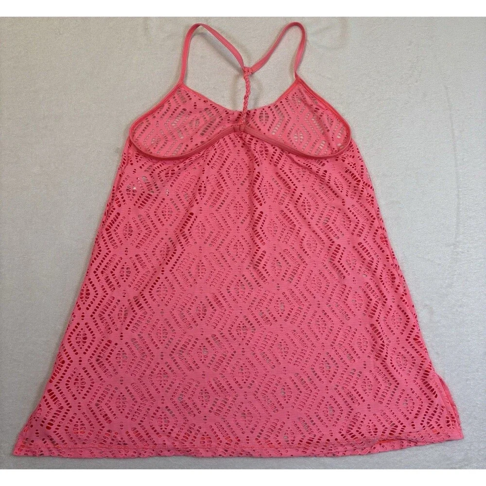 Gossip Girl L 14/16 Coral Pink Crochet Swim Cover Up Racerback Beach Dress